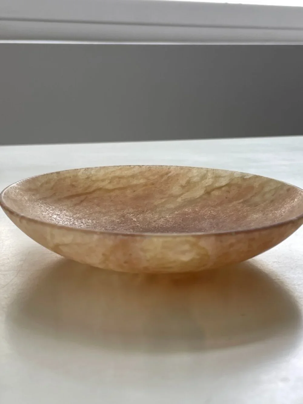Vintage Stone Caramel Brown Trinket Dish, Ring Bowl Catchall Alabaster